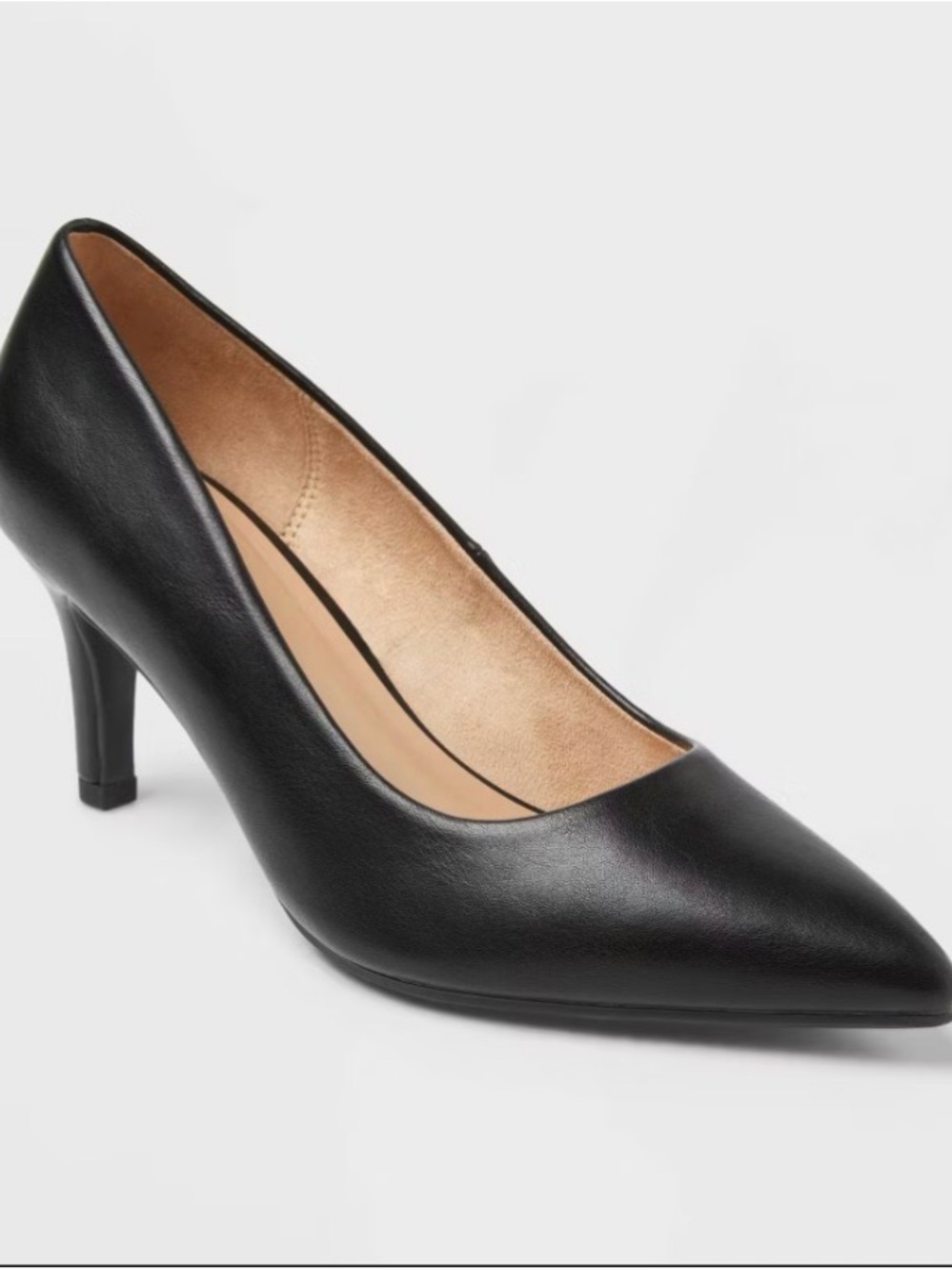 NEW 7W Black Pointed-Toe Mid Heel Pump